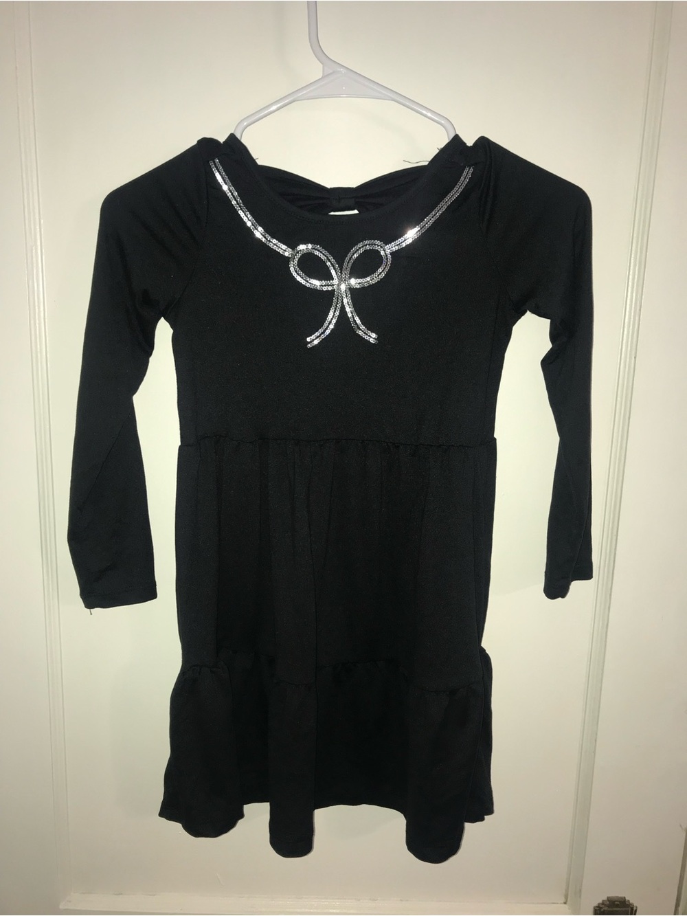 btween Black Long-Sleeve Dress with Silver Bow Accent